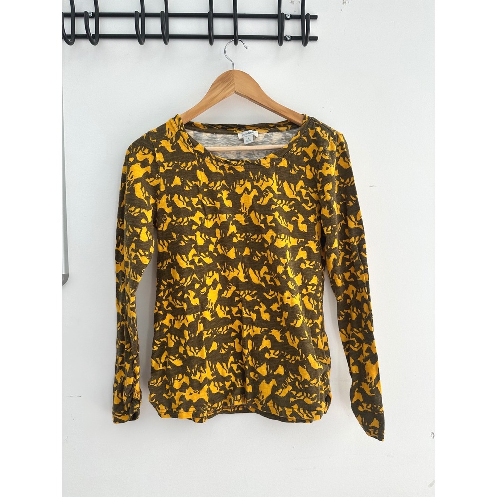 Sundance Free Spirit All-Over Horse Print Long Sleeve Tee Shirt Small Yellow